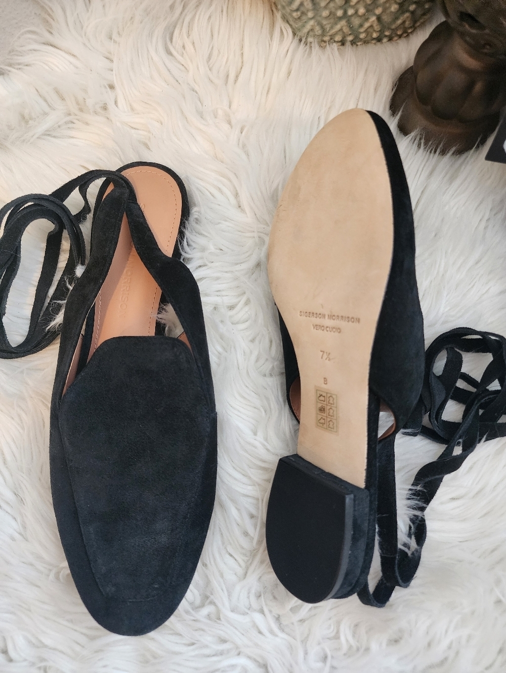 SIGERSON MORRISON LACE UP SUEDE LEATHER SQUARE TOE BLACK SHOES NWOT SIZE 7.5
